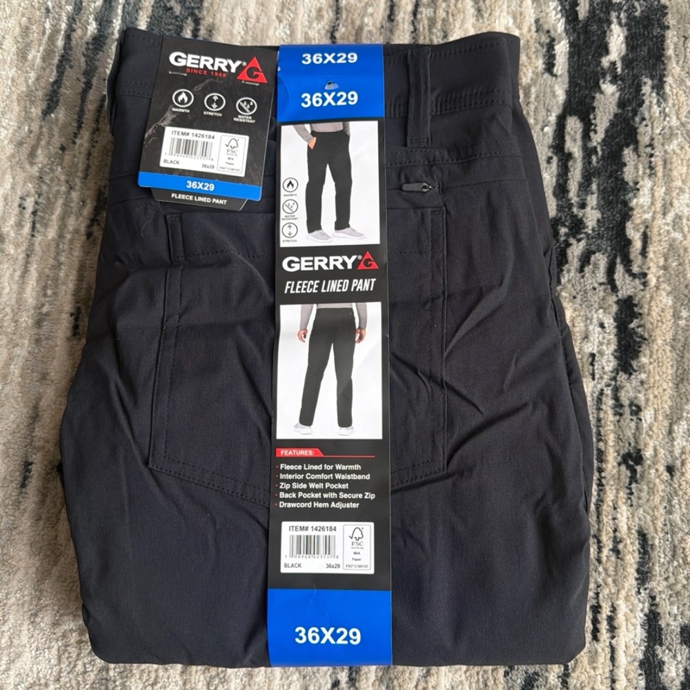 Gerry Men's Fleece Lined Pant Size 36x29 Black